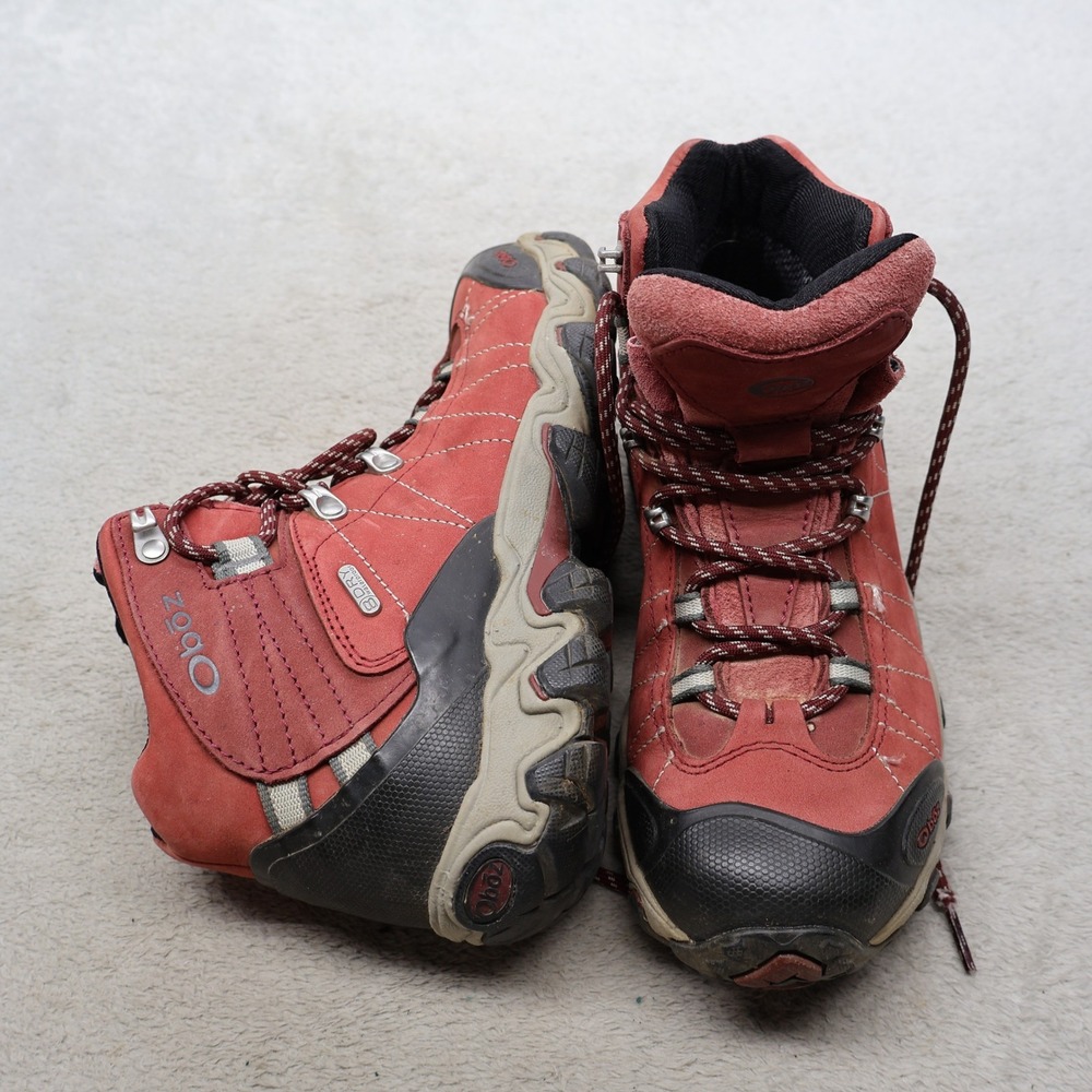 Oboz Women 8.5 Hiking Boots Red Bridger Mid Leather Waterproof Trekking Outdoor